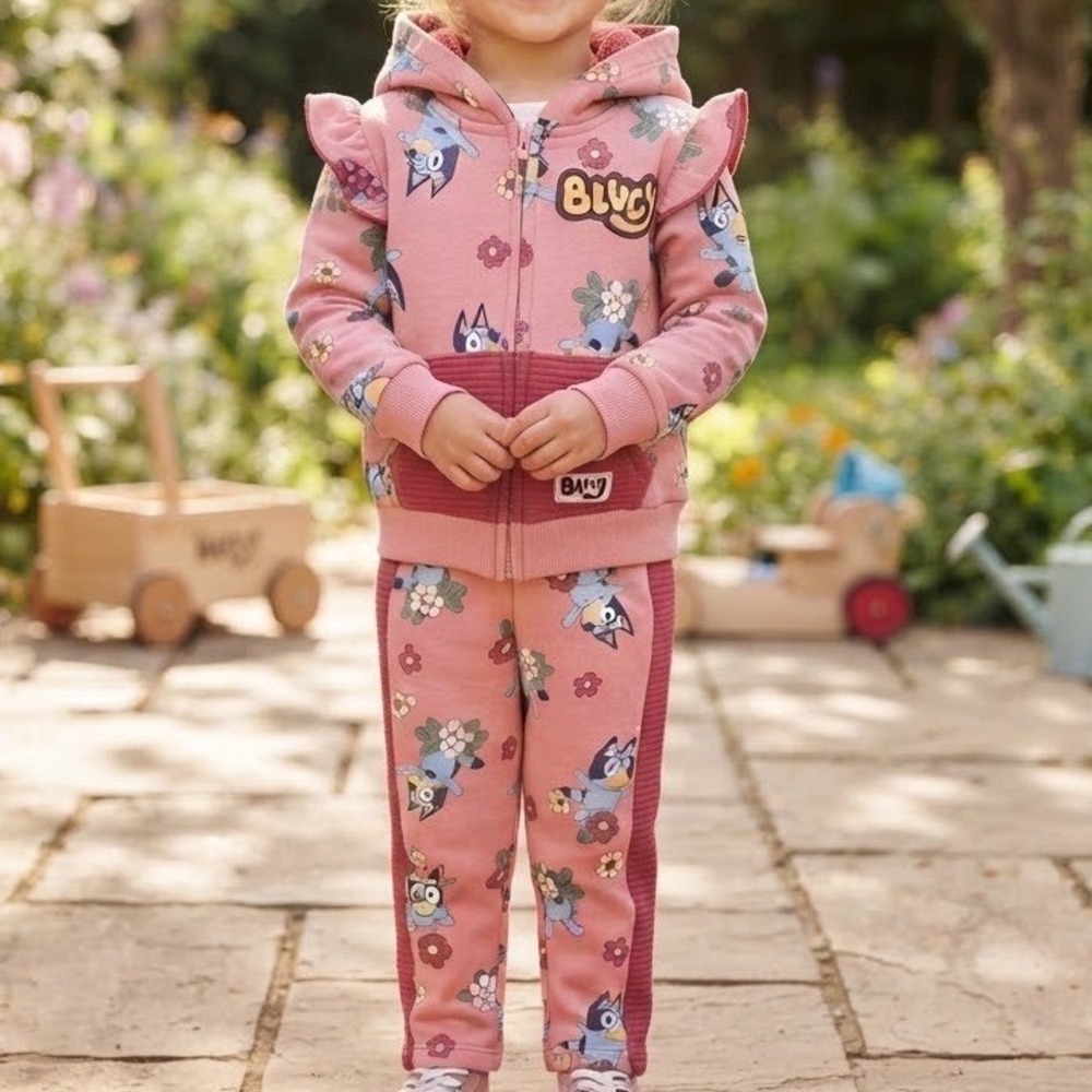 Bluey Toddler Girls Pink Floral Hoodie and Sweatpants Set 2pc 3T